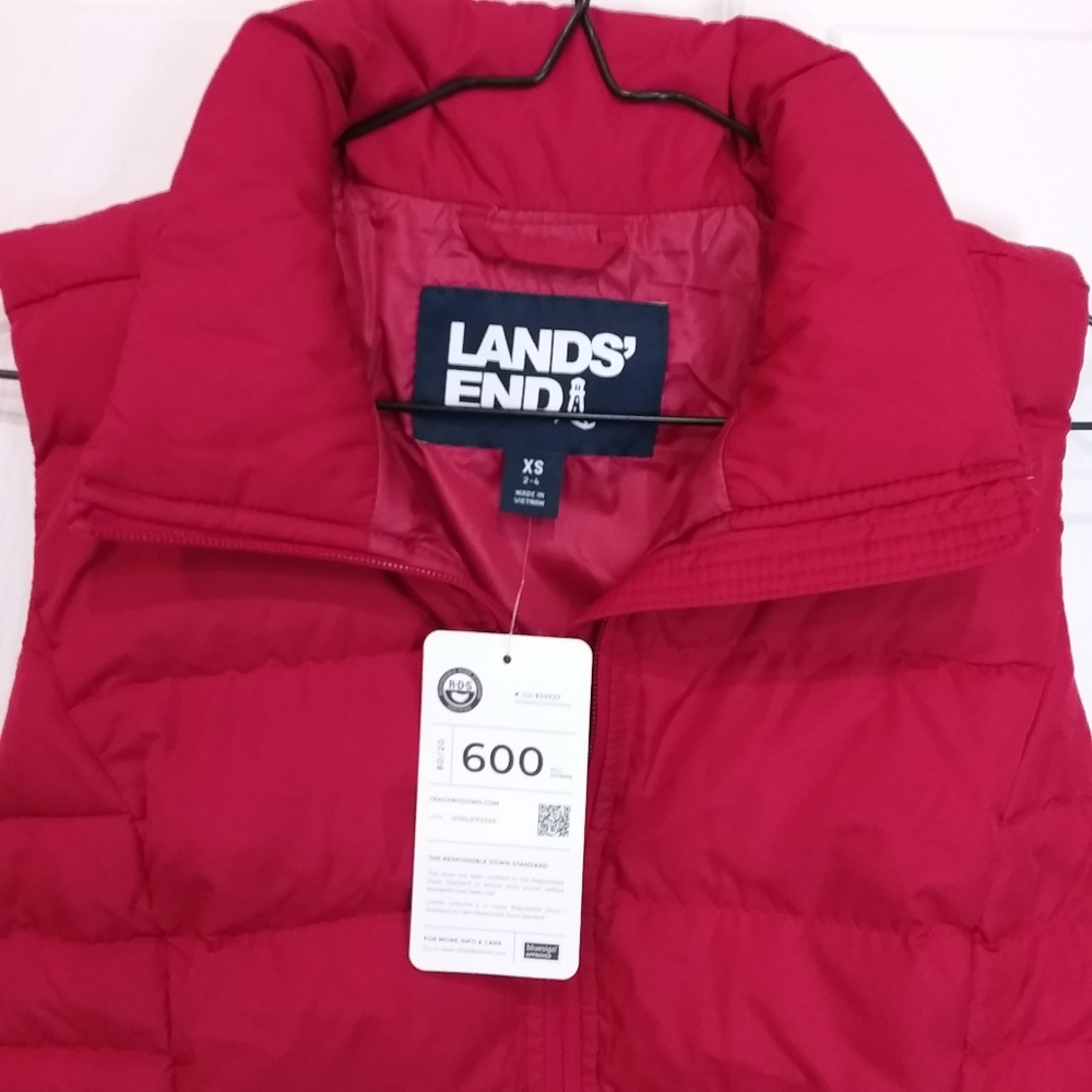 Women's Land's End 600 Down Vest Red XS (2-4) New With Tags